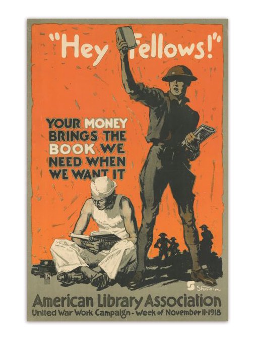 Hey Fellows Donate to your local library propaganda poster