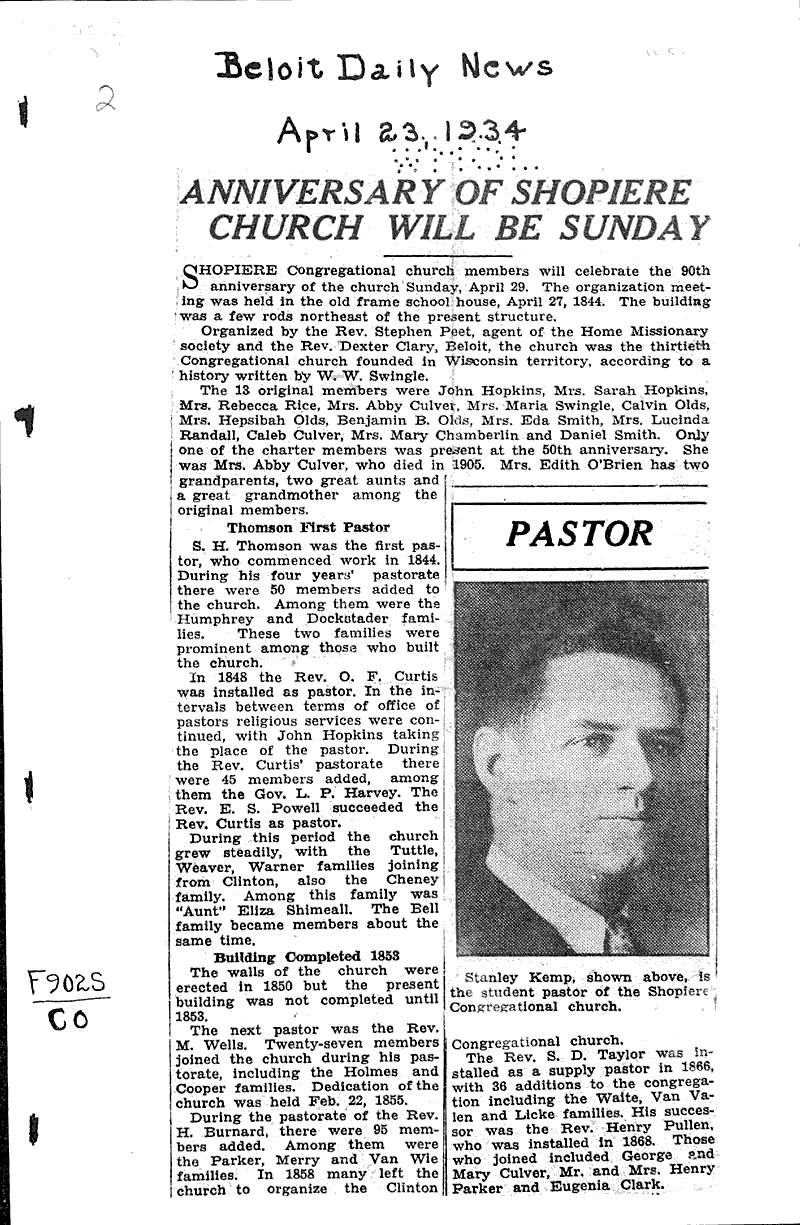  Source: Beloit News Topics: Church History Date: 1934-04-23