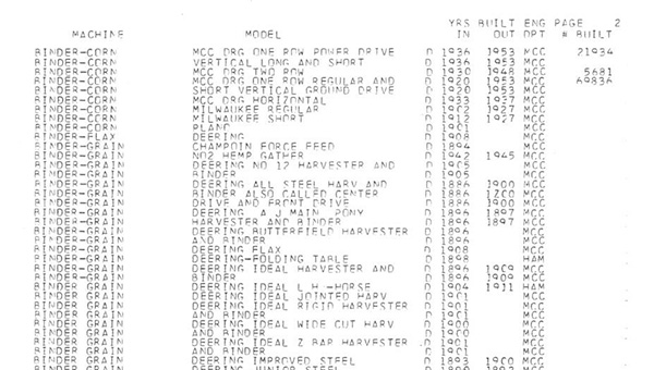 Machine Product List, 1980, 2. Binder Corn Binder Grain
