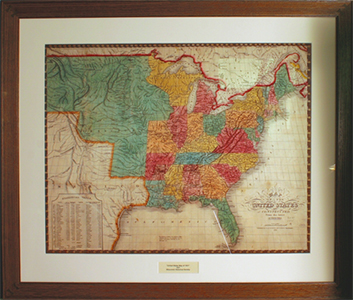 A framed map of the historic eastern United States