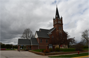126 Peterson Ave, a Late Gothic Revival house of worship, built in Blair, Wisconsin in 1907.