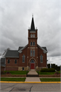 126 Peterson Ave, a Late Gothic Revival house of worship, built in Blair, Wisconsin in 1907.