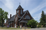 217 OAK STREET, a Late Gothic Revival church, built in Mauston, Wisconsin in 1925.