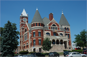 COURTHOUSE SQUARE, a Romanesque Revival courthouse, built in Monroe, Wisconsin in 1891.