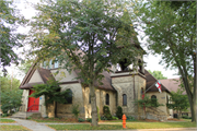 124 S EDWARD ST, a Queen Anne house of worship, built in Burlington, Wisconsin in 1893.