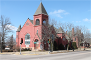 615 BROADWAY, a Romanesque Revival church, built in Baraboo, Wisconsin in 1898.