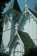 121-125 N 3RD ST, a Early Gothic Revival church, built in Bayfield, Wisconsin in 1870.