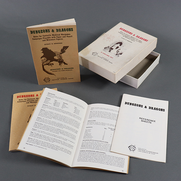 Collectors edition white box set of original D&D module published by TSR Hobbies INC., Lake Geneva, Wisconsin, 1977. This expample is from the sixth printing of the ground breaking fantasy roleplaying game first pub in 1974.