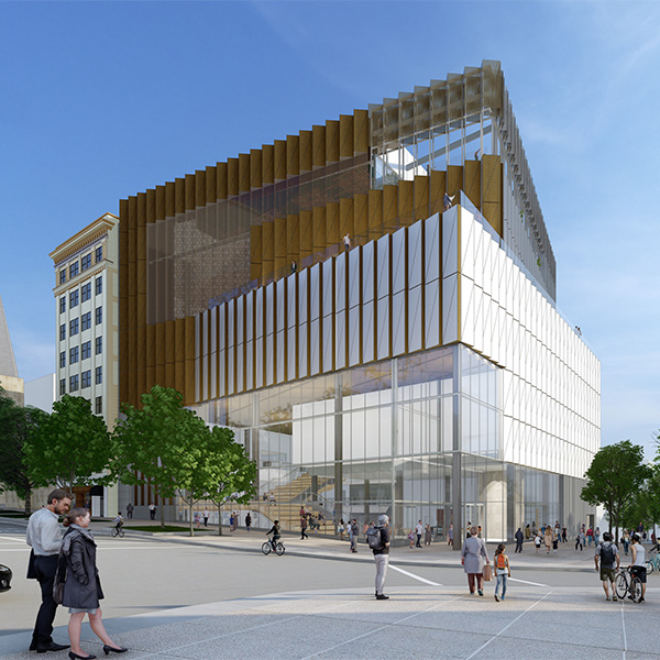 Rendering of the new history center from the street view