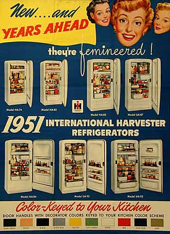 New, and years ahead. Femineered International Harvester Refrigerators poster.