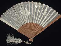 Monochromatic off-white silk embroidered fan with sandalwood sticks