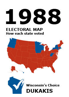 1988 US Electoral Map: How each state voted. Election Results. Wisconsin's Choice: Dukakis.
