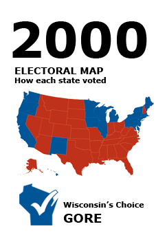 2000 US Electoral Map: How each state voted. Election Results. Wisconsin's Choice: Gore.