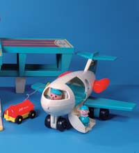 Toy airplane with toy pilot.