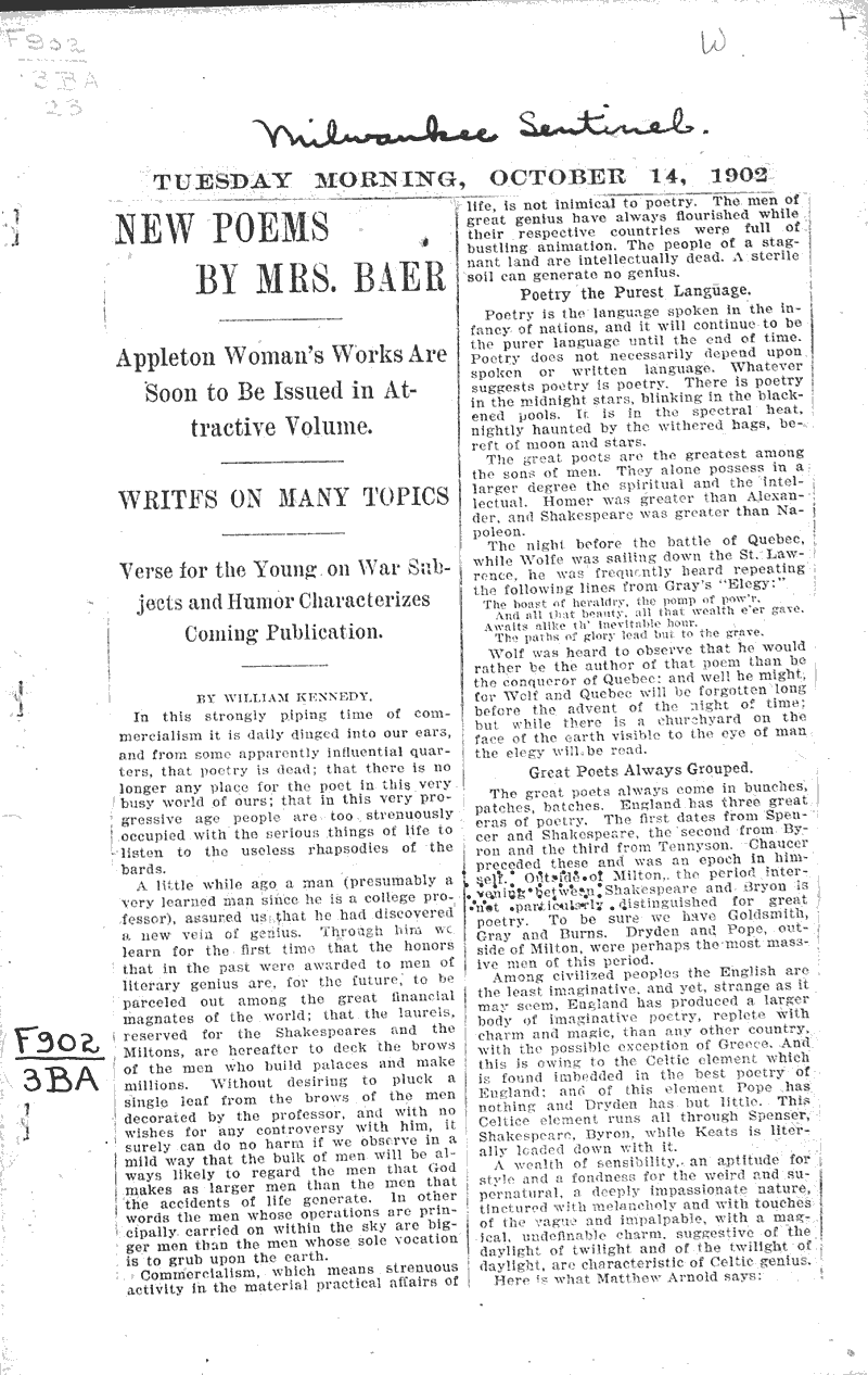  Source: Milwaukee Sentinel Topics: Art and Music Date: 1902-10-14