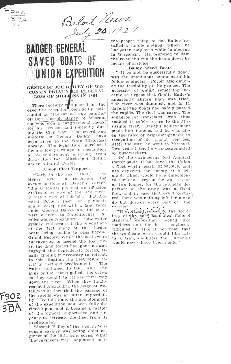  Source: Beloit News Topics: Civil War Date: 1924-07-20