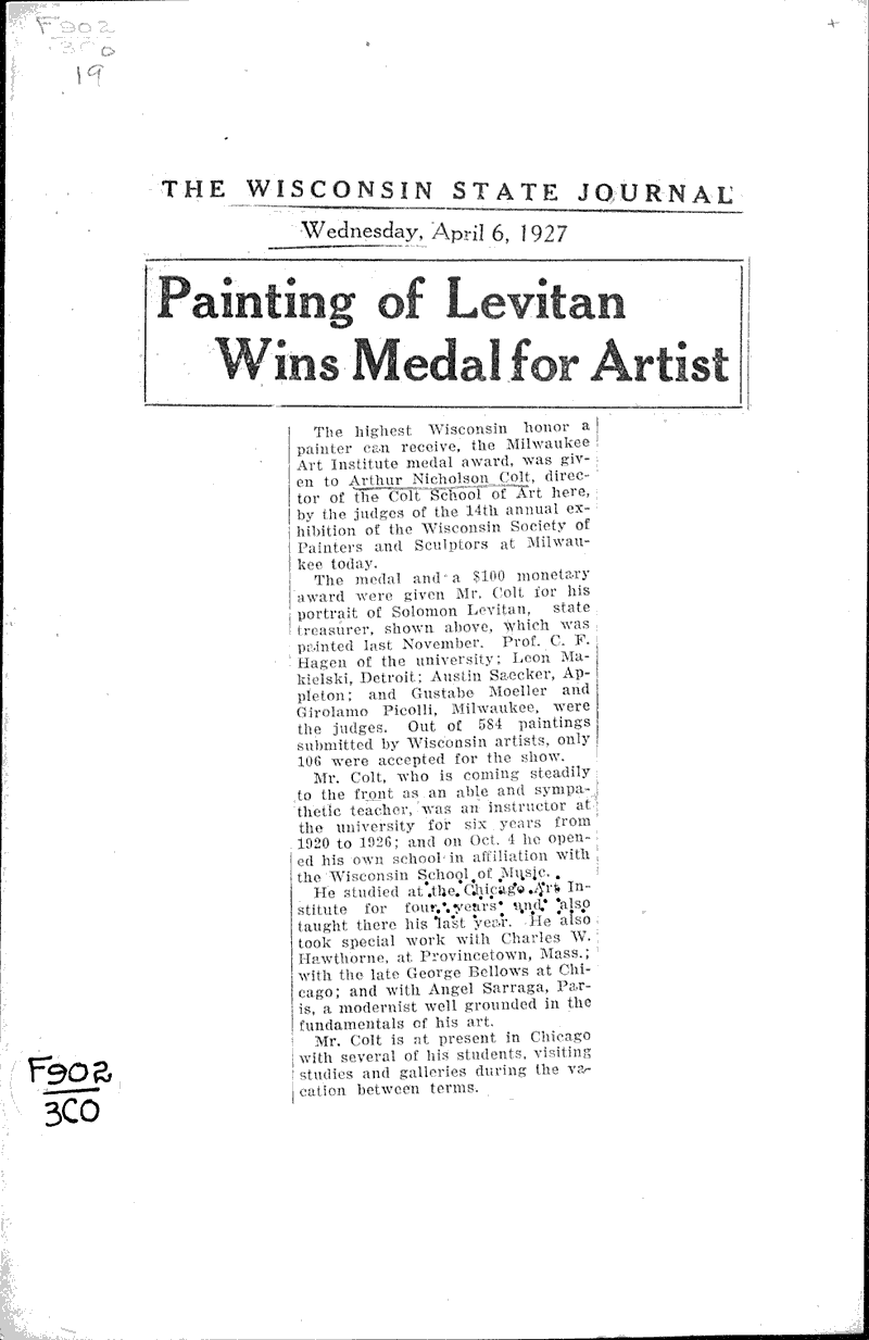  Source: Wisconsin State Journal Topics: Art and Music Date: 1927-04-06
