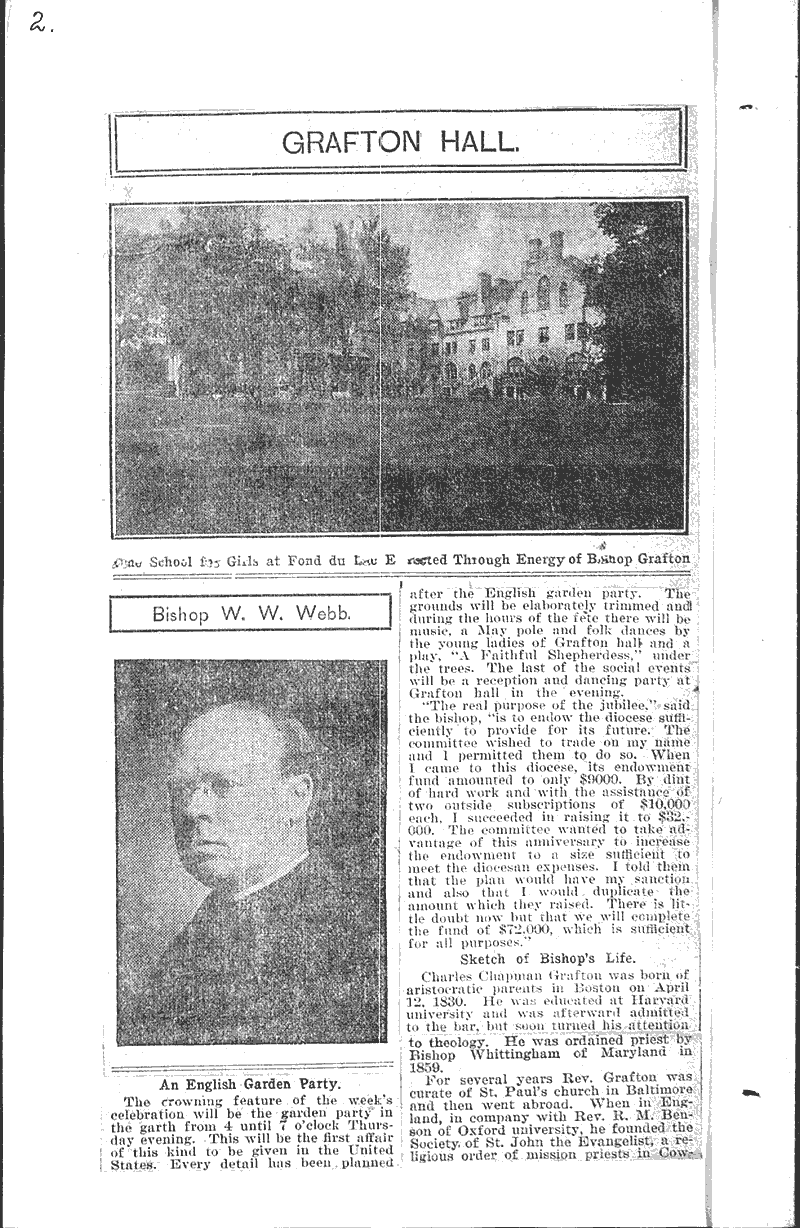 Bishop Grafton has been fifty years a priest Source: Evening Wisconsin Topics: Church History Date: 1909-06-09
