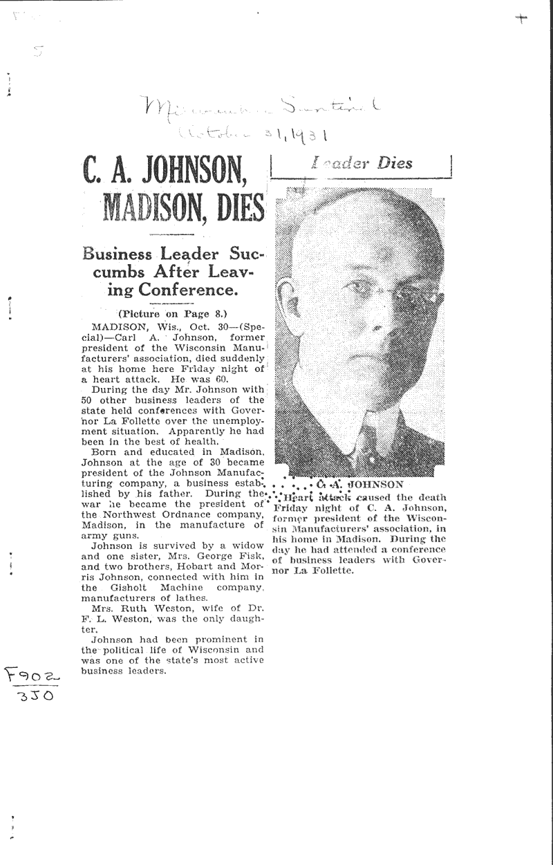  Source: Milwaukee Sentinel Date: 1931-10-31