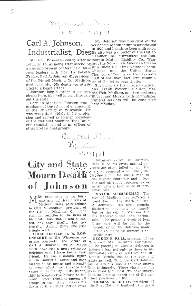  Source: Capital Times Date: 1931-10-31