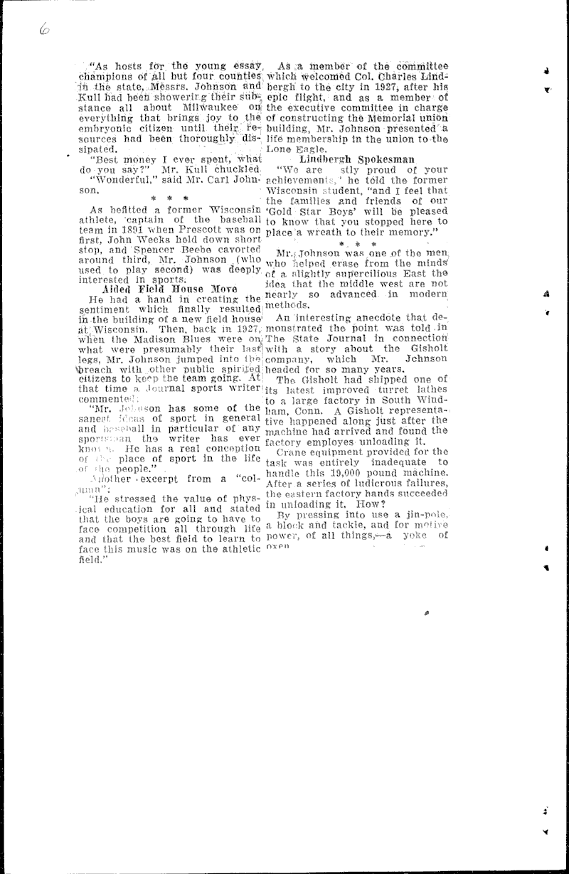 Clippings reveal Johnson big figure in public life Source: Wisconsin State Journal Date: 1931-11-01