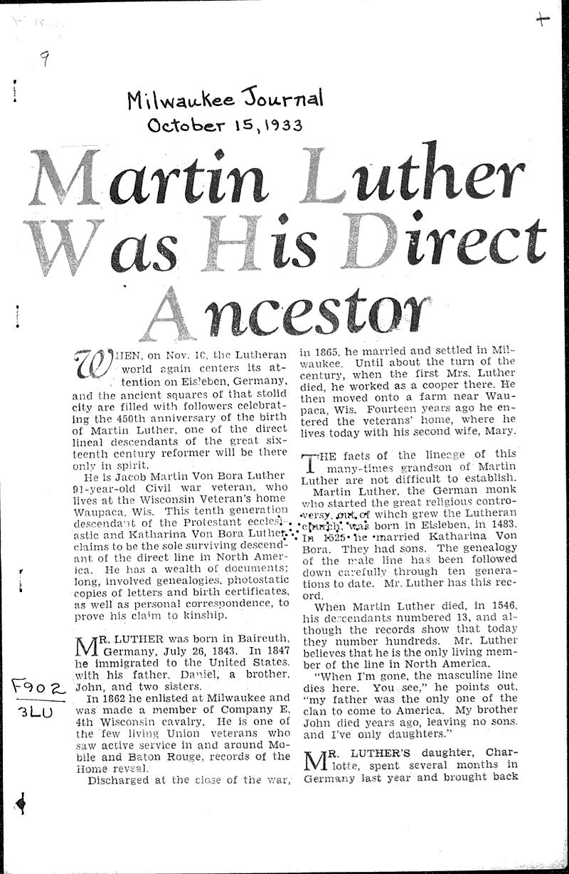  Source: Milwaukee Journal Topics: Church History Date: 1933-10-15
