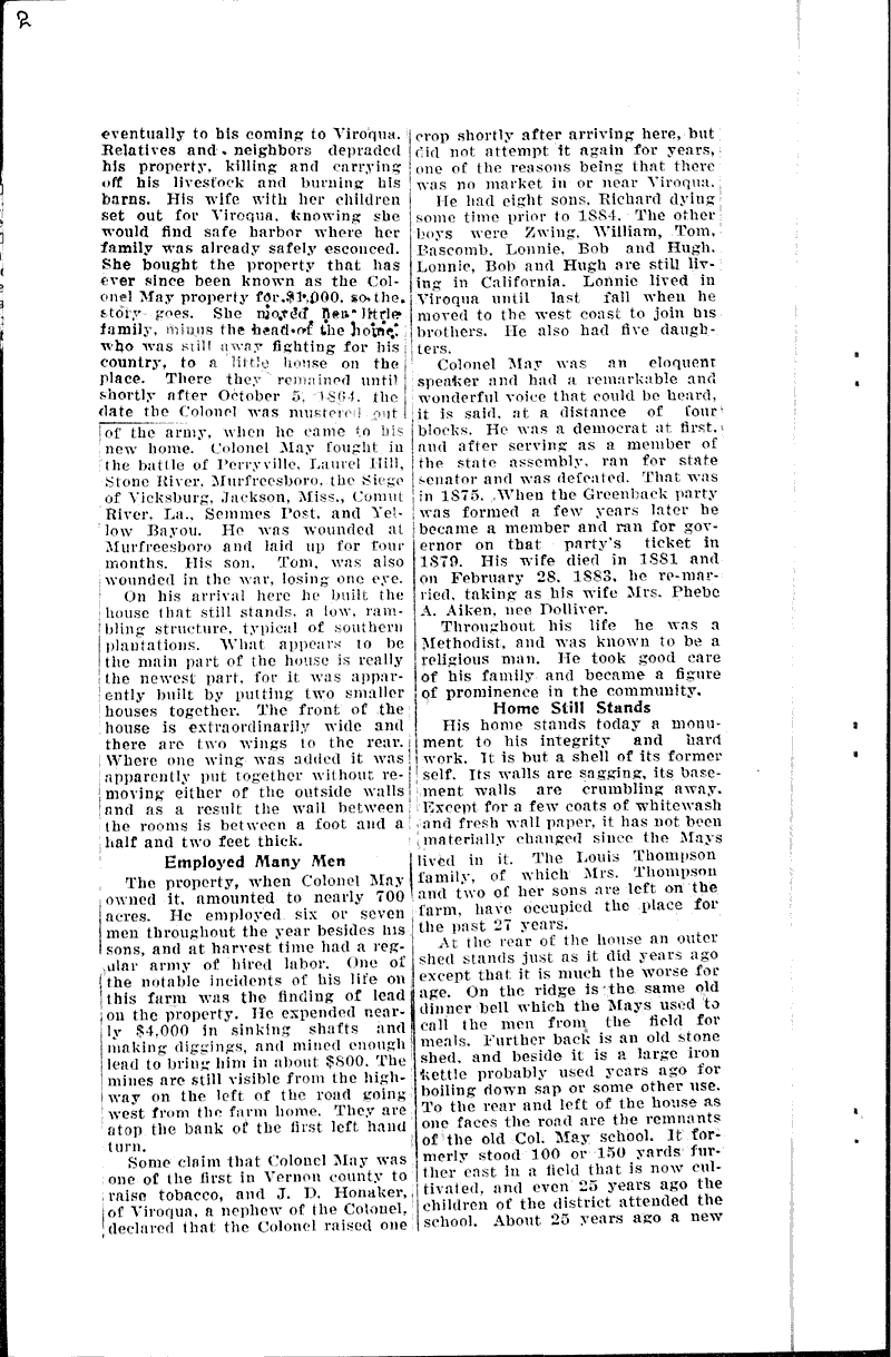 Typical southern homestead of col. reuben may recalls many incidents of his life Source: La Crosse Tribune and Leader-Press Topics: Civil War Date: 1931-03-29