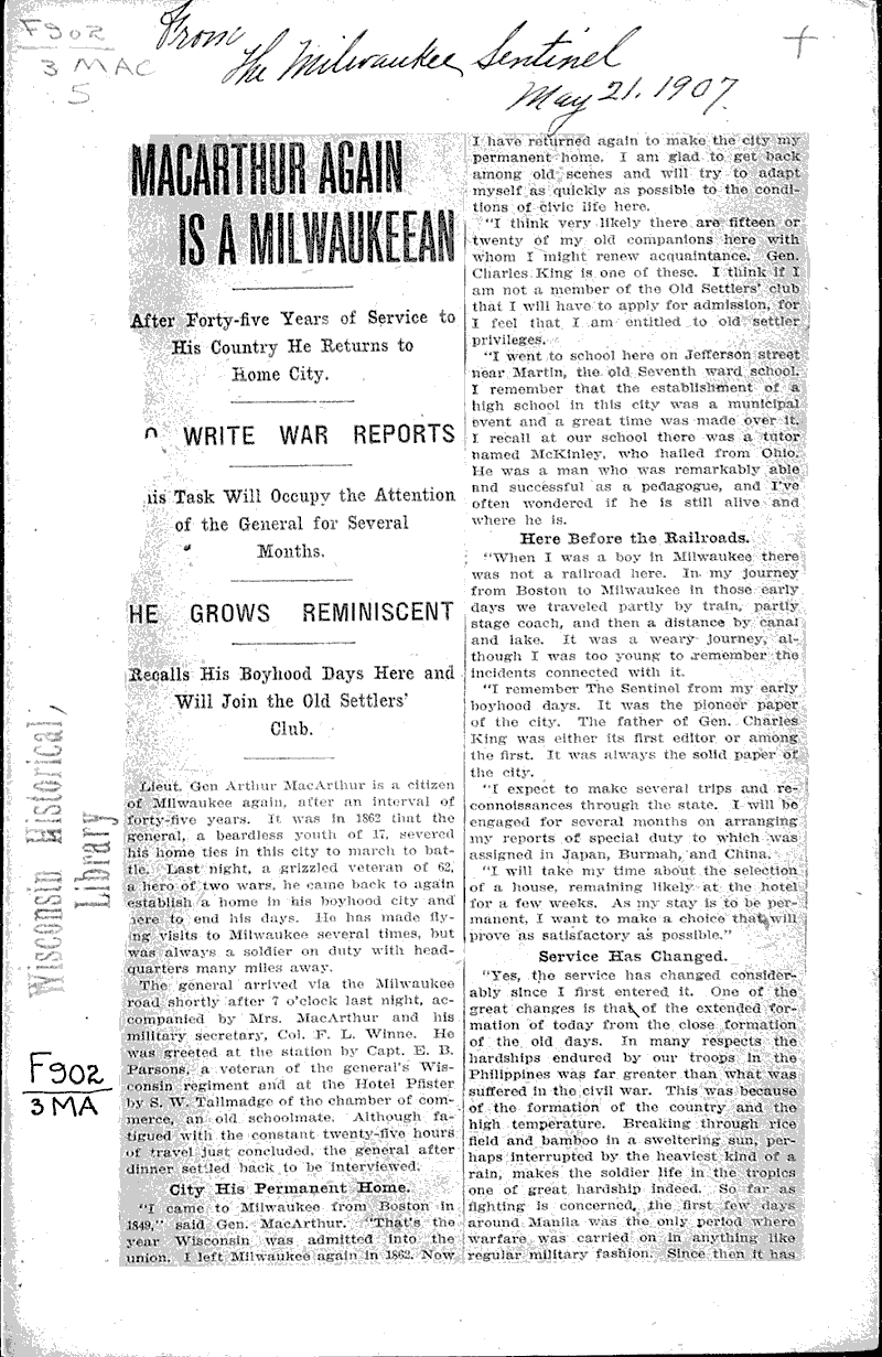  Source: Milwaukee Sentinel Topics: Wars Date: 1907-05-21