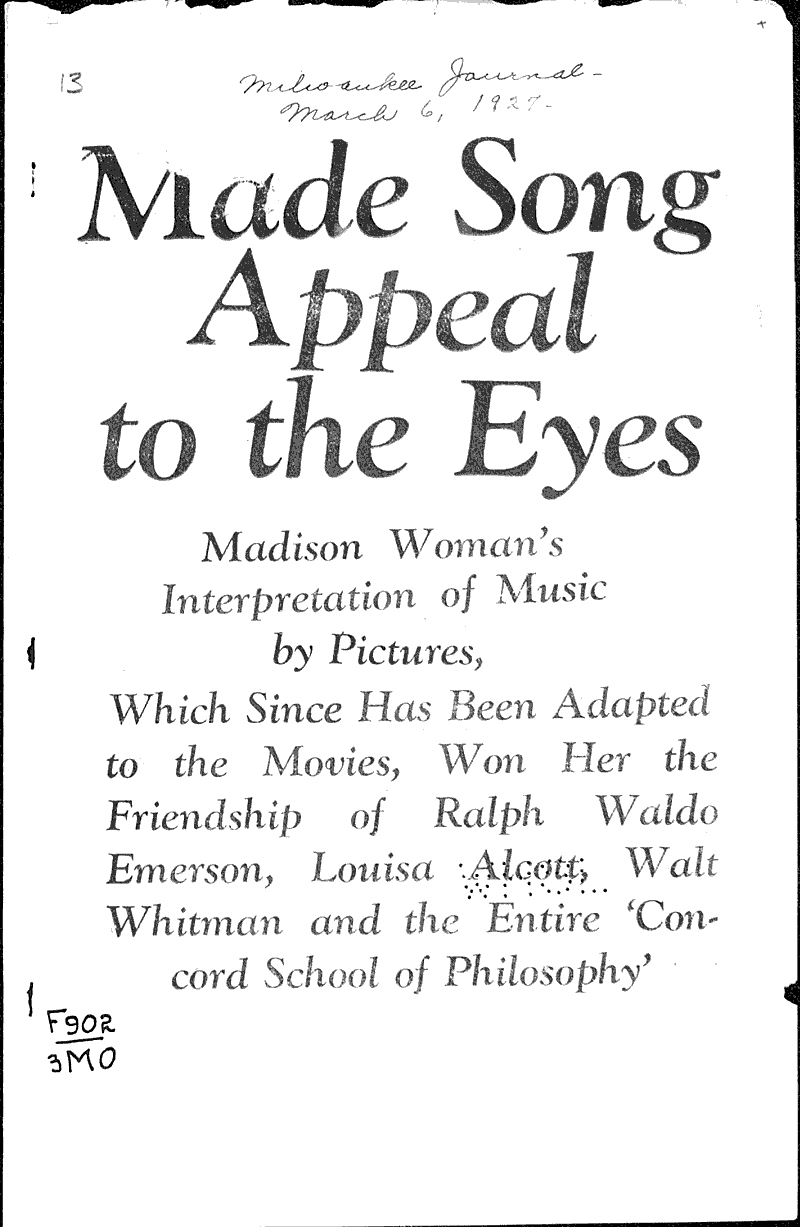 Made song appeal to the eyes Source: Milwaukee Journal Topics: Art and Music Date: 1927-03-06