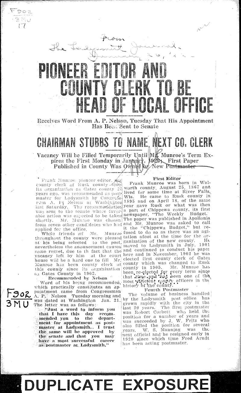  Source: Rusk County Journal Topics: Government and Politics Date: 1922-01-26