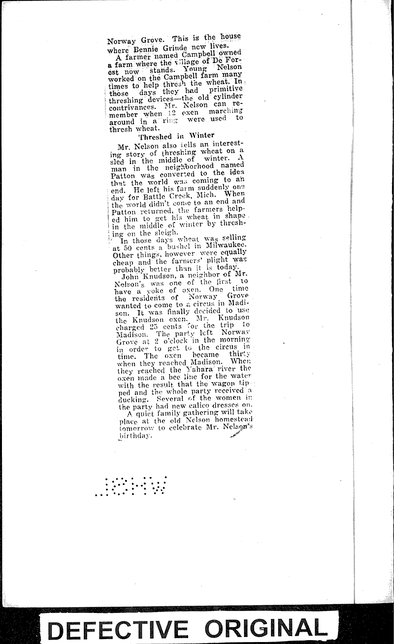 Henry Nelson, Norway Grove pioneer, will be 90 years old Tuesday Source: Madison Capital Times Date: 1924-03-03