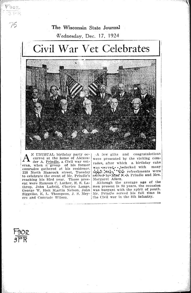  Source: Wisconsin State Journal Topics: Civil War Date: 1924-12-17