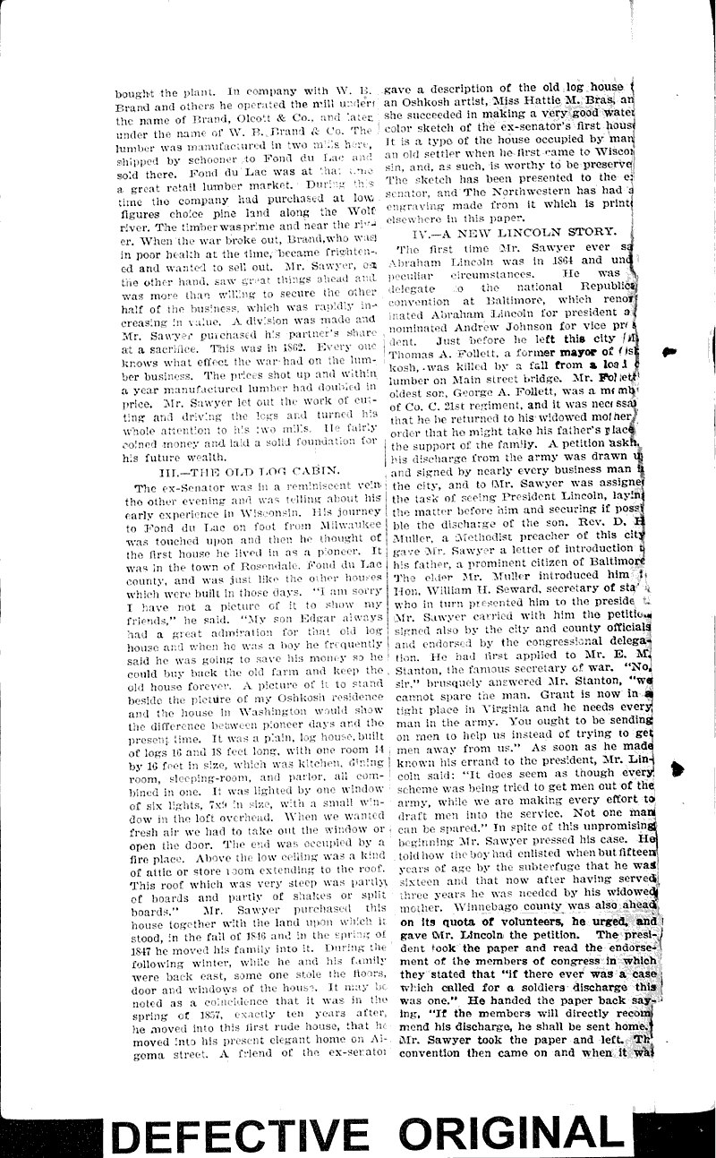 Our "grand old man." Source: Oshkosh Northwestern Topics: Government and Politics Date: 1896-09-19