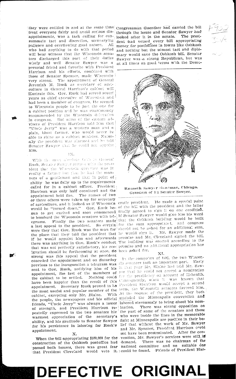 Our "grand old man." Source: Oshkosh Northwestern Topics: Government and Politics Date: 1896-09-19