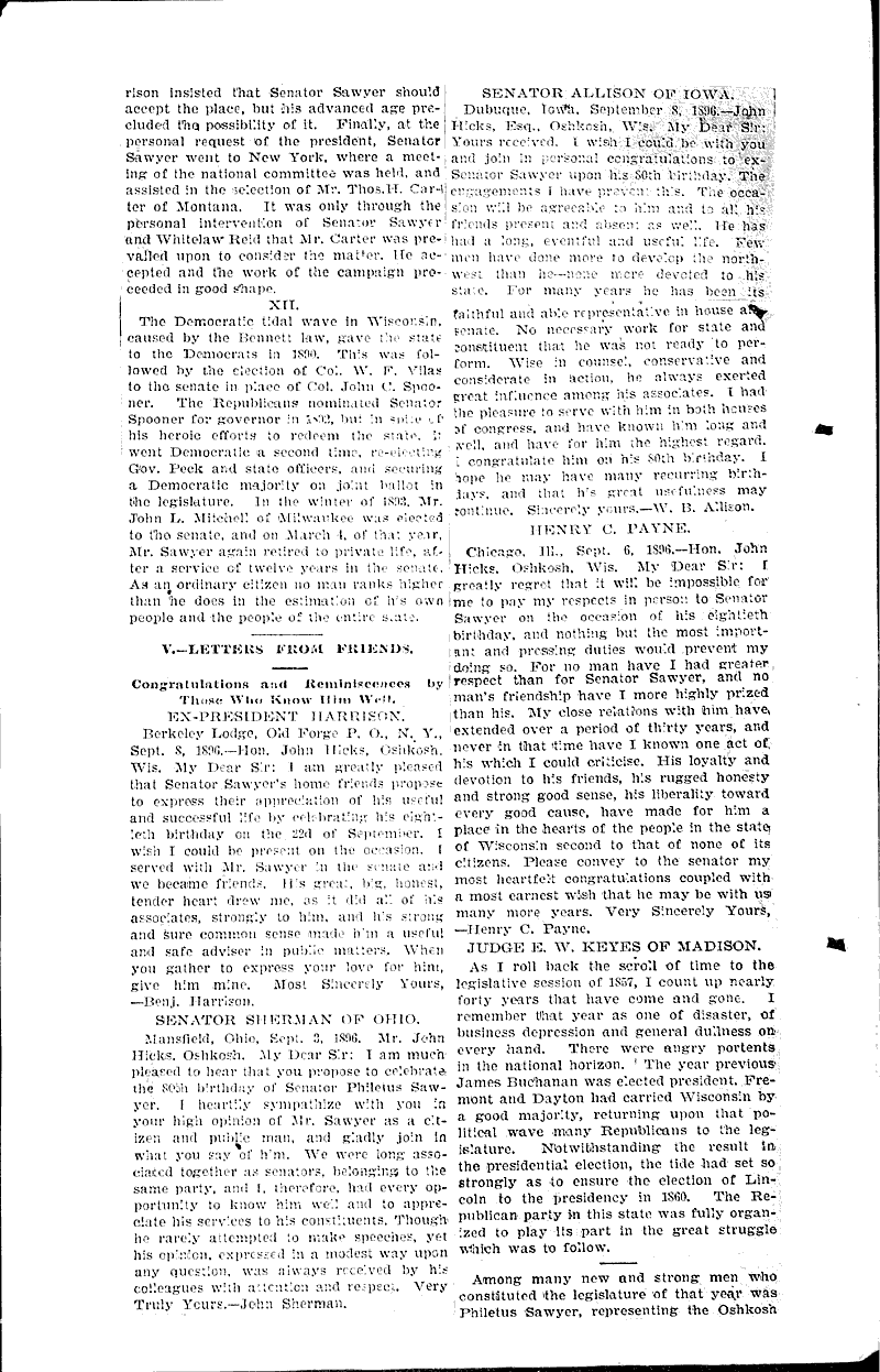 Our "grand old man." Source: Oshkosh Northwestern Topics: Government and Politics Date: 1896-09-19