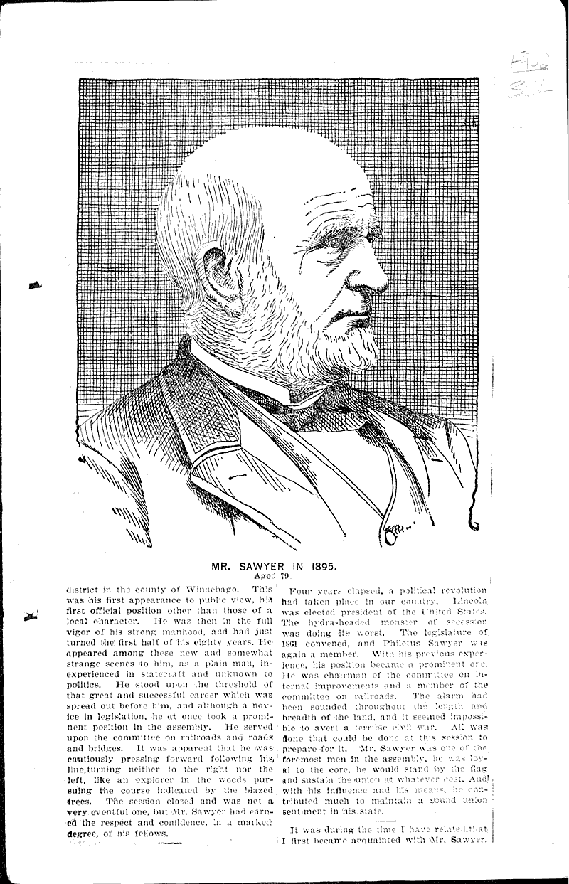 Our "grand old man." Source: Oshkosh Northwestern Topics: Government and Politics Date: 1896-09-19