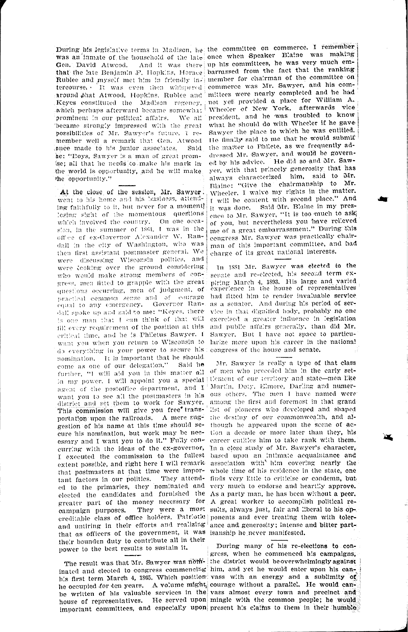 Our "grand old man." Source: Oshkosh Northwestern Topics: Government and Politics Date: 1896-09-19
