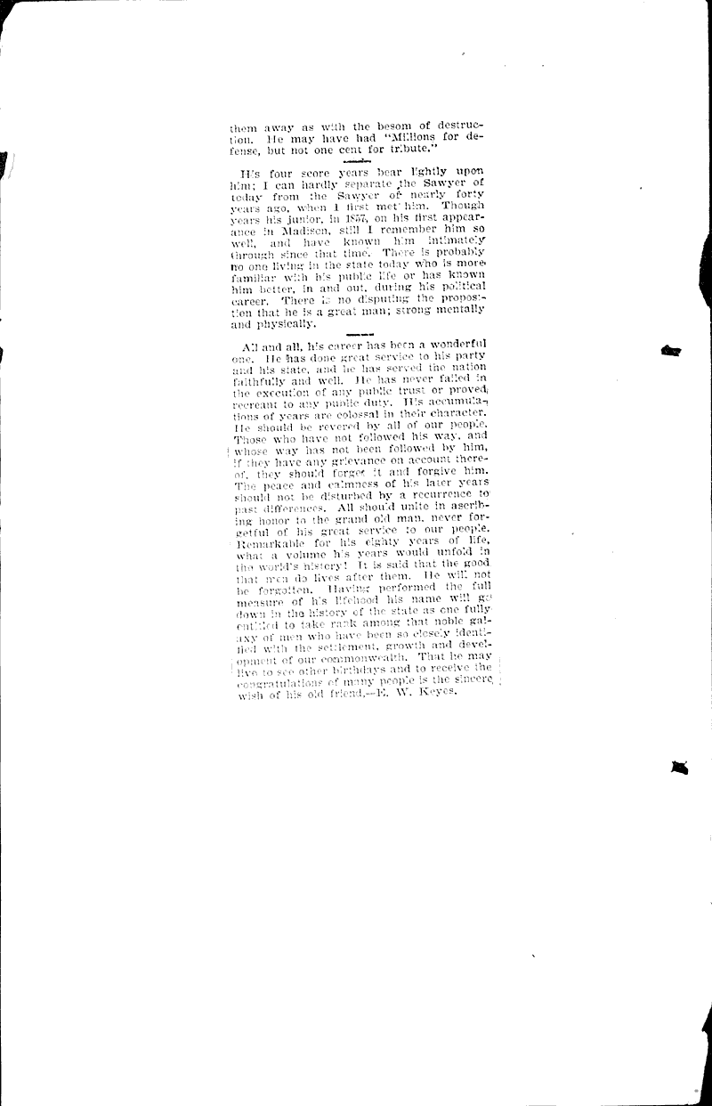 Our "grand old man." Source: Oshkosh Northwestern Topics: Government and Politics Date: 1896-09-19
