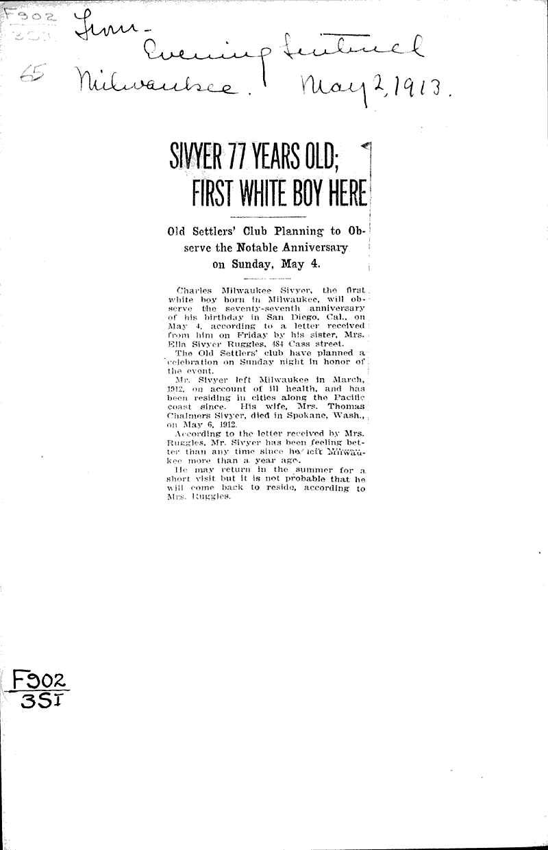  Source: Milwaukee Sentinel Date: 1913-05-02
