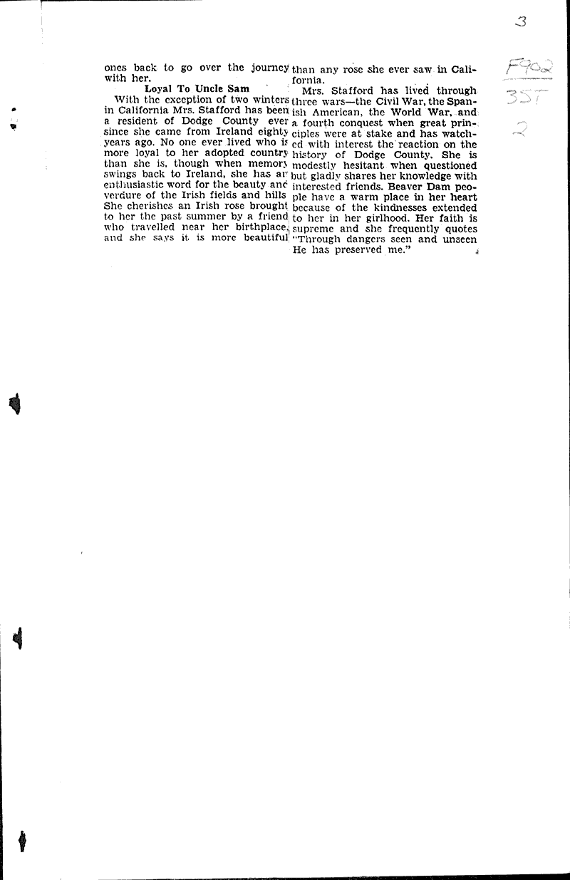 Fox Lake pioneer made trip from Ireland to america as mere child Source: Beaver Dam Daily Citizen Date: 1932-12-23