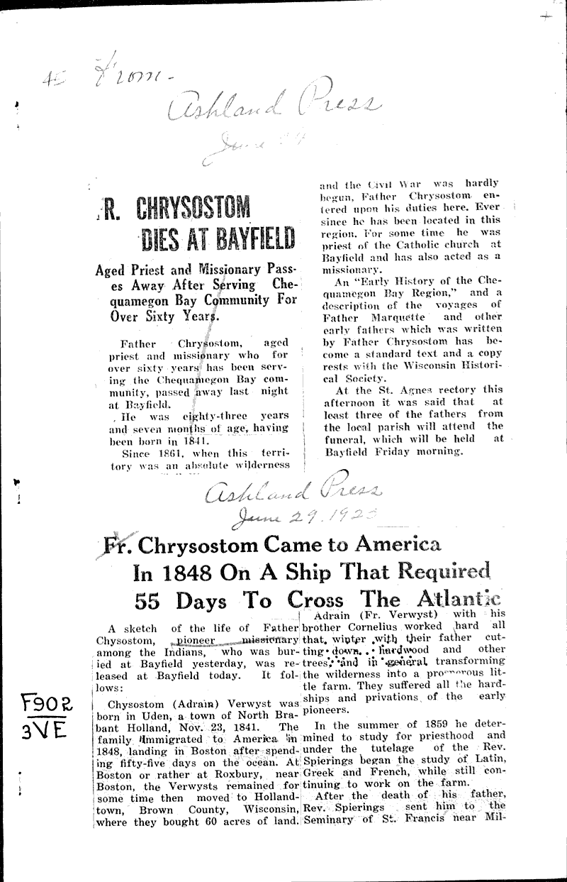  Source: Ashland Press Topics: Church History Date: 1925-06-24