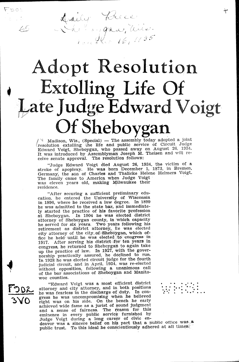  Source: Sheboygan Daily Press Topics: Government and Politics Date: 1935-01-16