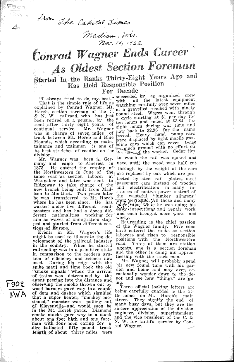  Source: Capital Times Topics: Transportation Date: 1922-11-10