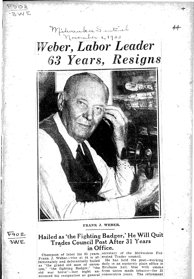  Source: Milwaukee Sentinel Topics: Social and Political Movements Date: 1933-11-02