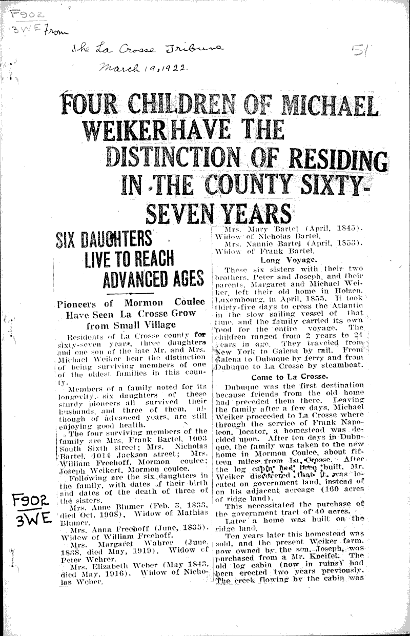  Source: LaCrosse Tribune Topics: Immigrants Date: 1922-03-19
