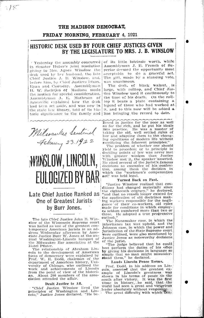 Source: Wisconsin State Journal Topics: Government and Politics Date: 1920-07-13