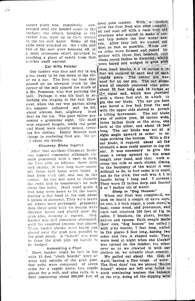 Thrills of rafting days on Wisconsin Source: Baraboo Daily News Topics: Transportation Date: 1920-03-04