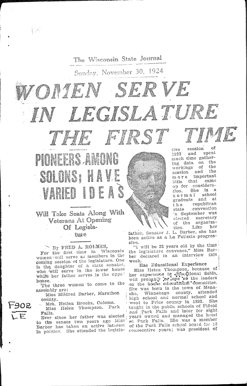  Source: Wisconsin State Journal Topics: Government and Politics Date: 1924-11-30