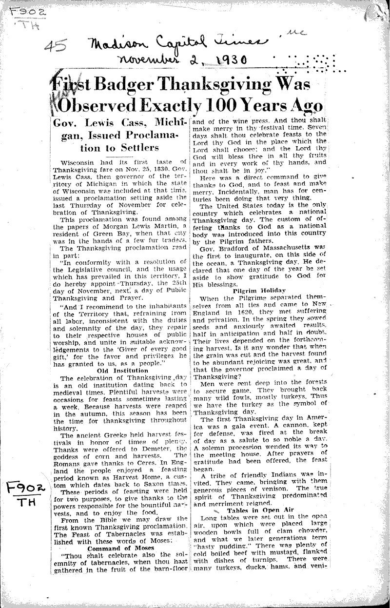  Source: Madison Capital Times Date: 1930-11-02