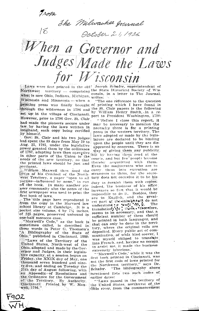  Source: Milwaukee Journal Topics: Government and Politics Date: 1926-10-21